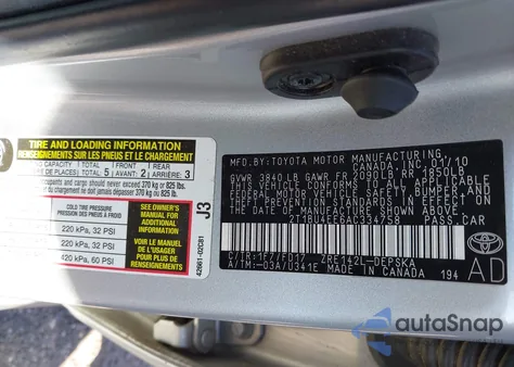 2010 Toyota Corolla S z USA, uszkodzony, nr VIN 2T1BU4EE6AC334758